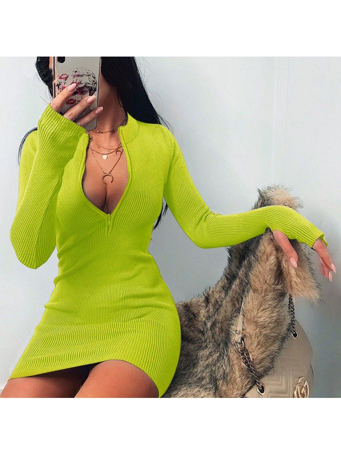 Autumn/Winter Trend Women's Long Sleeve Dress Versatile Neckline Zipper Sexy Slim Fit Wrap Hip Dress  Autumn/Winter Trend Women's Long Sleeve Dress Versatile Neckline Zipper Sexy Slim Fit Wrap Hip Dress