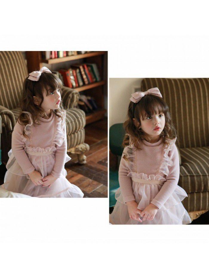 Winter Strawberry Shan Children's Clothing Girls' Fake Two Pieces of Lace and Fairy Velvet 