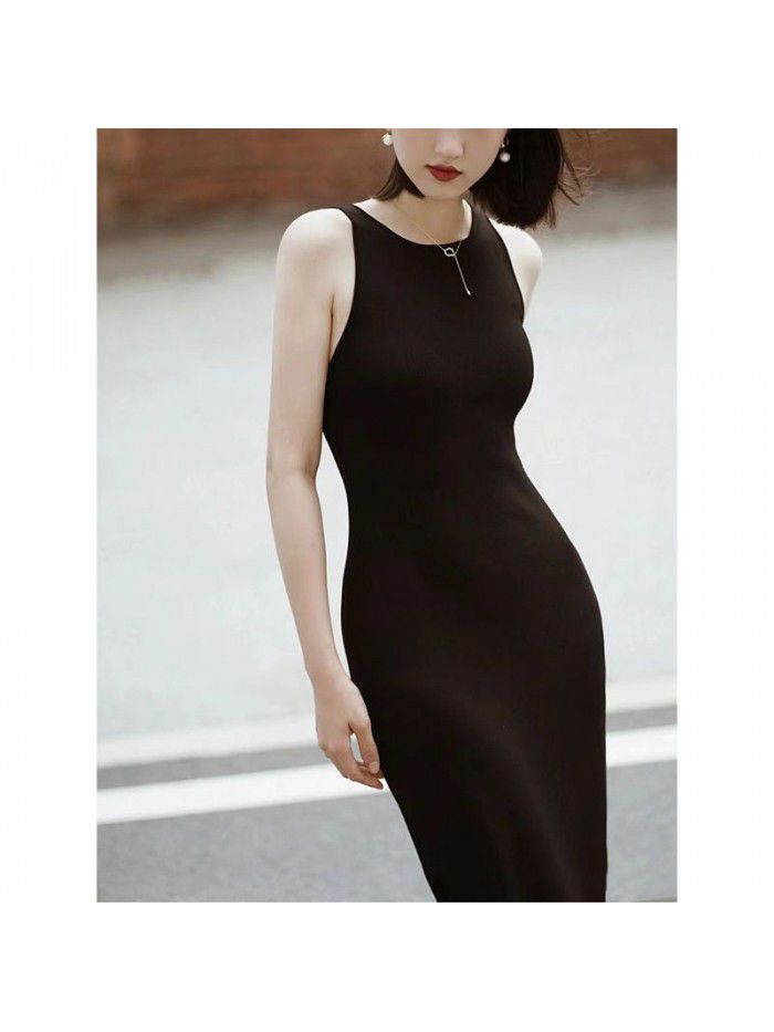 Summer New Fashion Women's Temperament Mid length Skirt Slim Fit Show Thin Bottom Knitted Tank Top Dress 