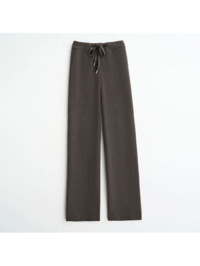 Women's knitted wide leg pants with high waist drop feeling flared pants and straight pants 