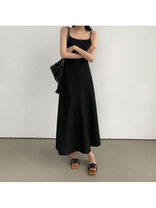 Black French suspender dress for women's new minim...