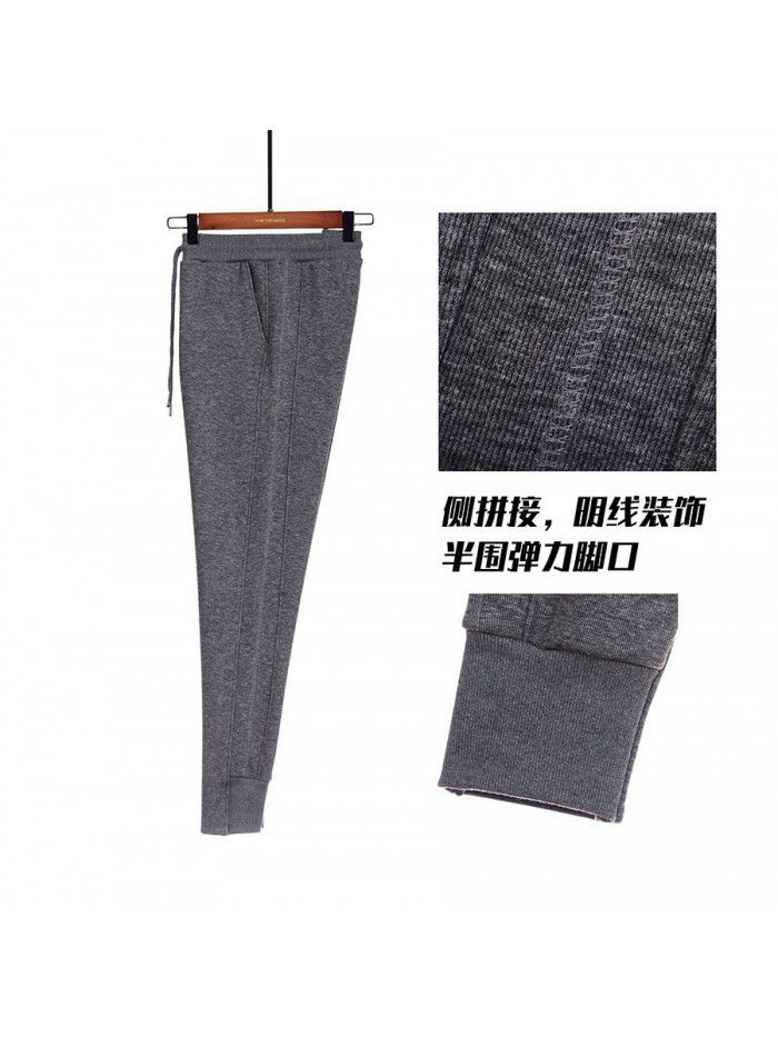 Women's winter plush thickened elastic waist high waist cotton warm casual sports pants side leg pants radish pants 