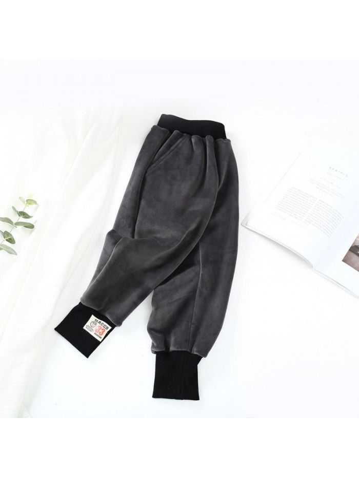 Baby plush long pants for boys and girls Leisure sports pants for children Thickened golden velvet warm pants 