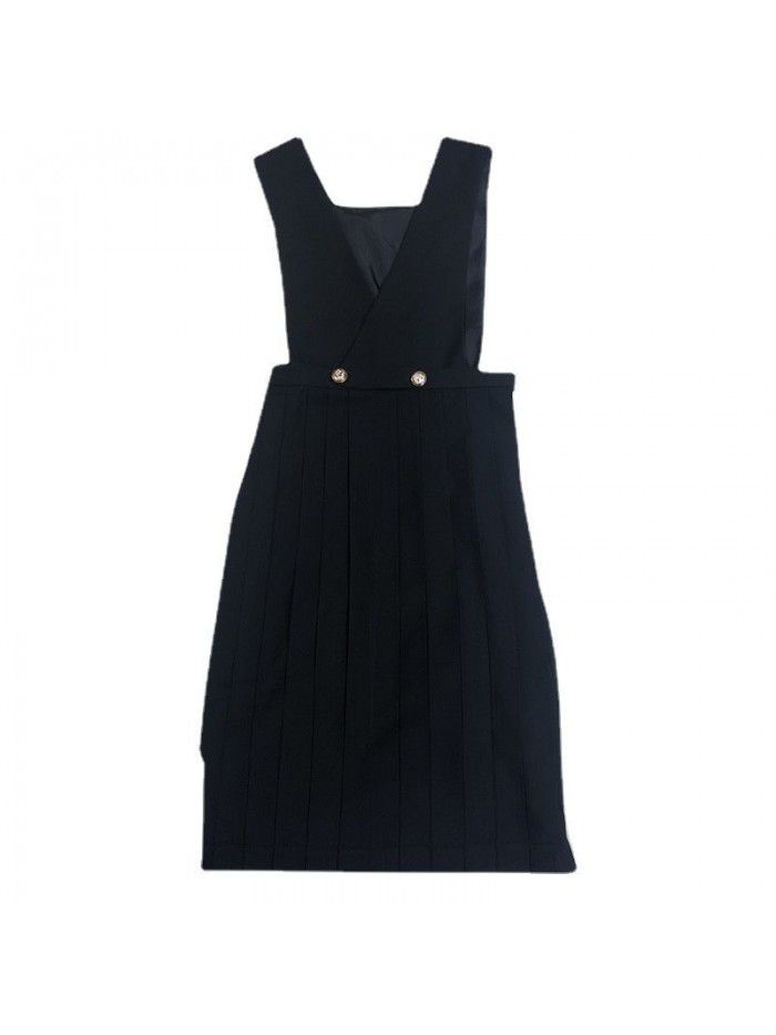 Basic uniform dress with straps, dress with chest protection, pleated skirt, long skirt  Basic uniform dress with straps, dress with chest protection, pleated skirt, long skirt