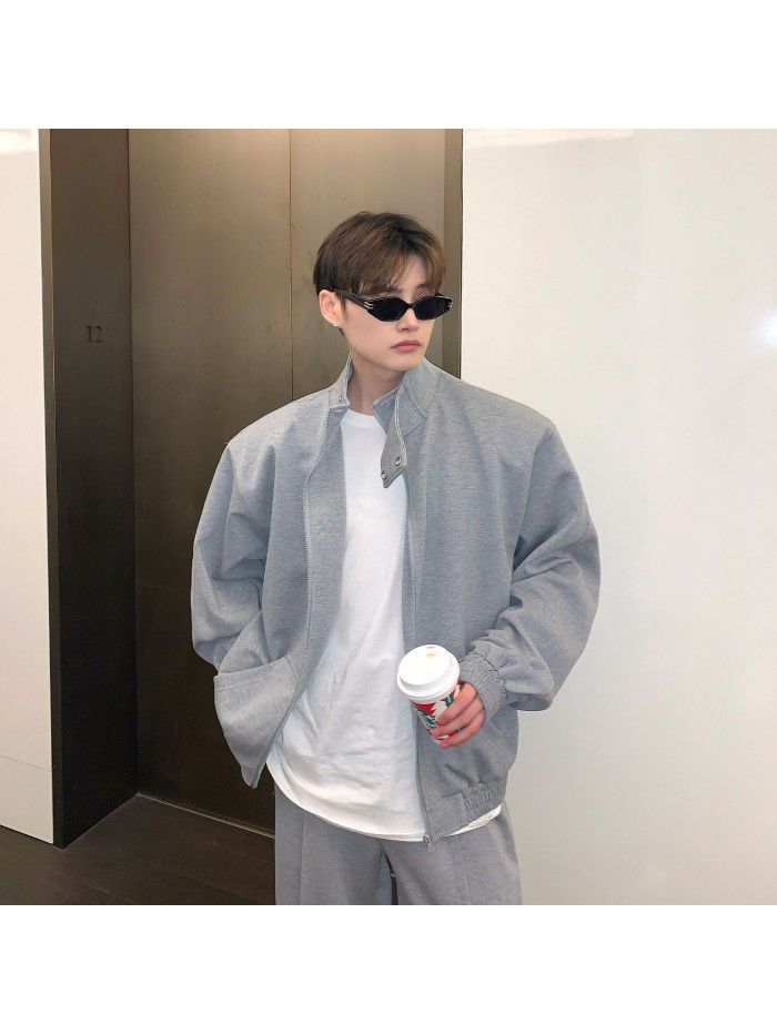 Spring and Autumn New Stand Neck Cardigan Coat Men's Sports and Casual Versatile Set Loose Pants Two Pieces 