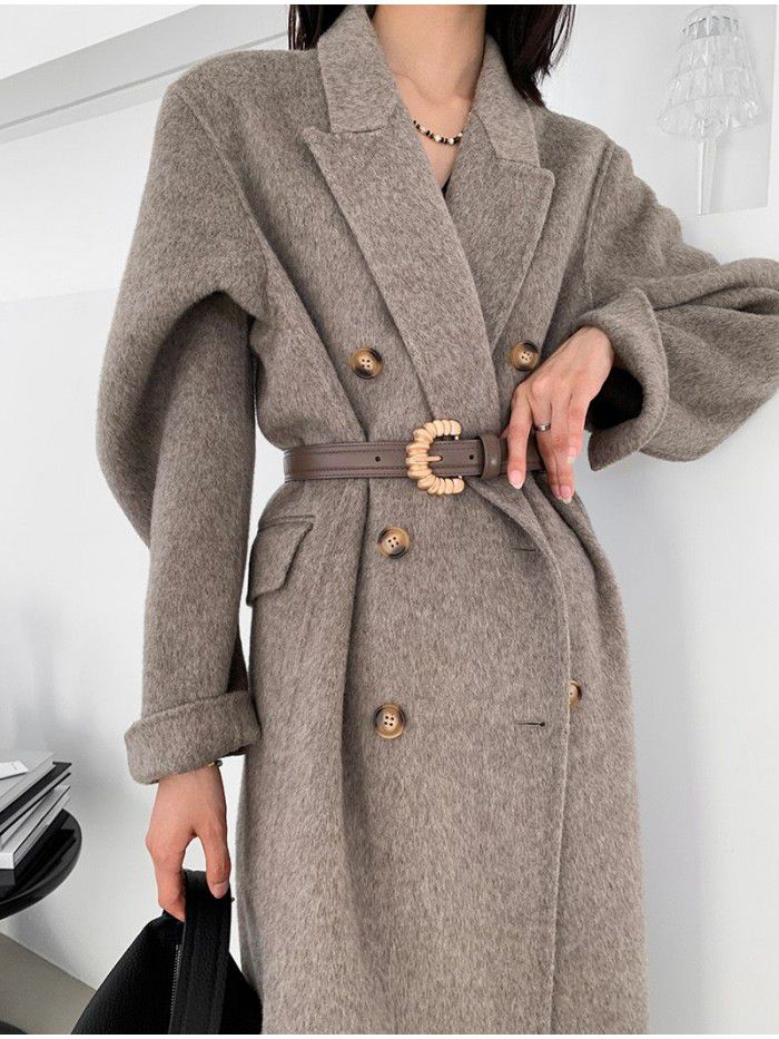 Autumn and winter women's extended high-end suit collar with double breasted wool coat temperament