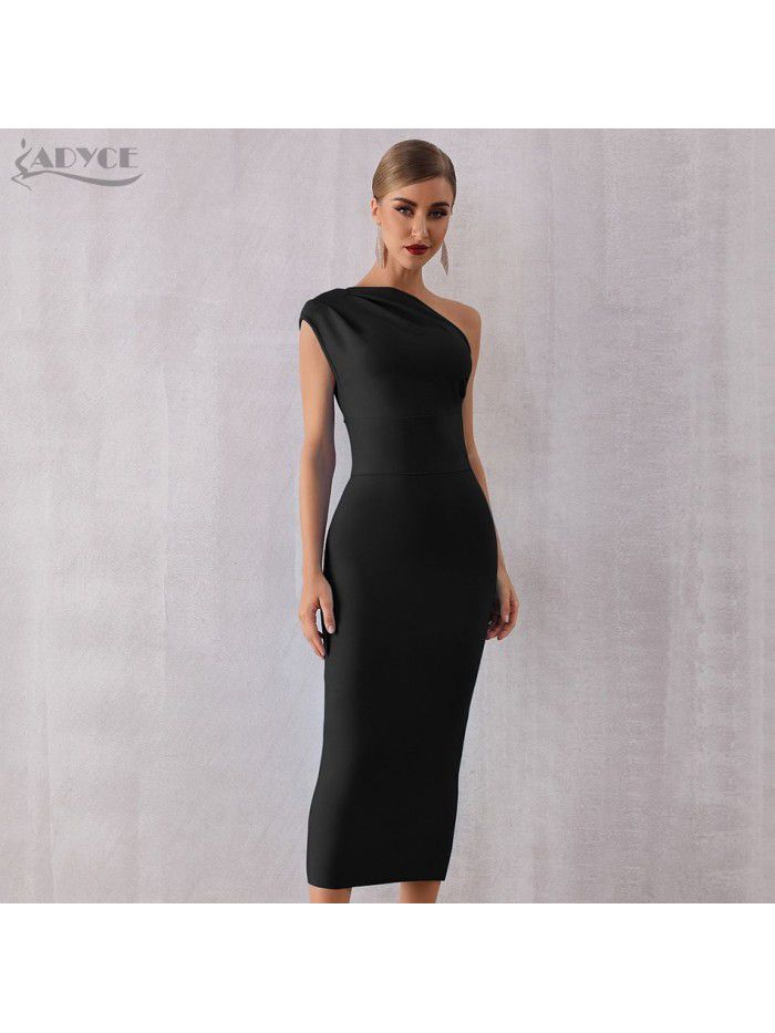Fashionable and Elegant Women's One Shoulder Bandage Dress Sexy Sleeveless Tight Sky Blue Evening Dress  Fashionable and Elegant Women's One Shoulder Bandage Dress Sexy Sleeveless Tight Sky Blue Evening Dress
