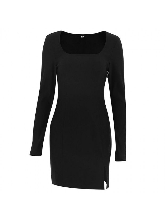 Small black dress, high-end feeling, niche square neck, split fit skirt, new spring dress for women 