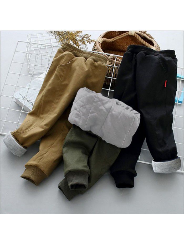 Winter middle and large children's new thickened cotton warm children's trousers, sanded stretch cotton jacket for boys and girls 