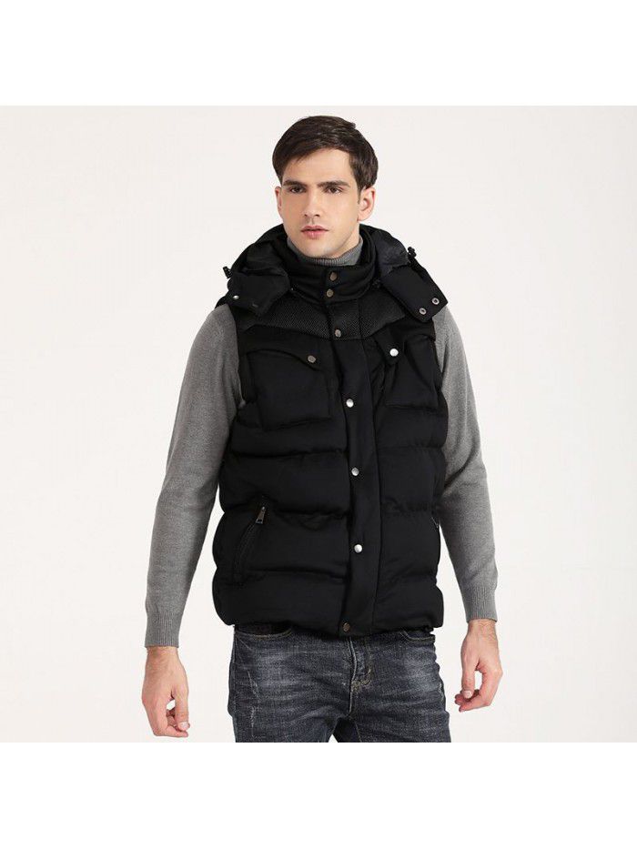 Thickened down cotton jacket, vest, hooded multi pocket vest, cross-border men's cotton camisole jacket