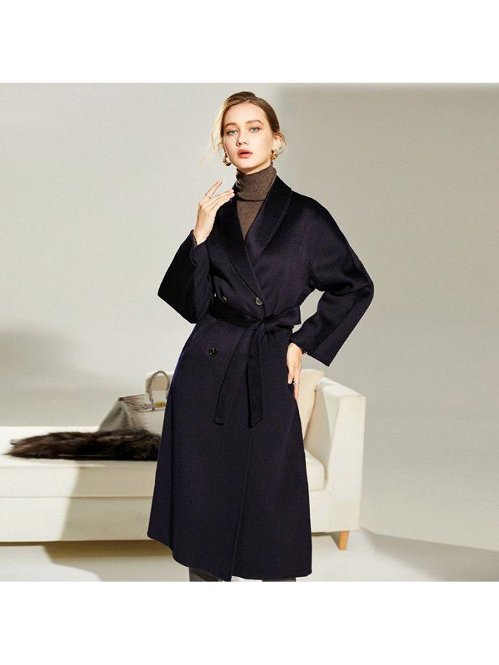 Water ripple double-sided cashmere coat for women's autumn and winter fashion double-sided woolen coat for women's woolen coat