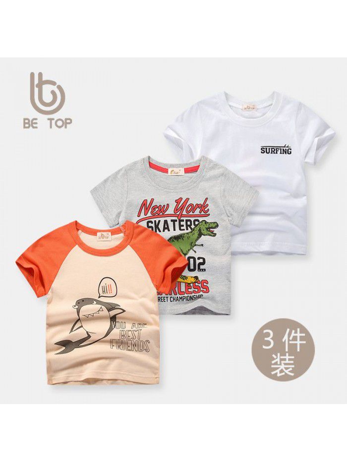 Summer children's short sleeved T-shirt, boys' pure cotton three piece children's clothing, three piece combination set, girls' top 