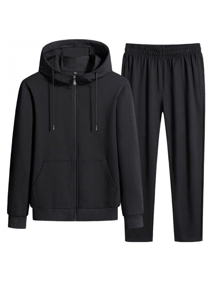 Spring and autumn sports suit men's casual running suit two-piece hood 