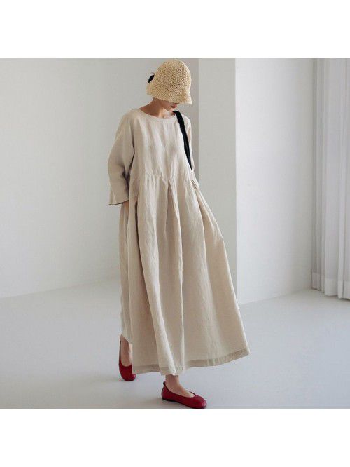 Loose Size Dress Women's Cotton Leprosy Round Neck...