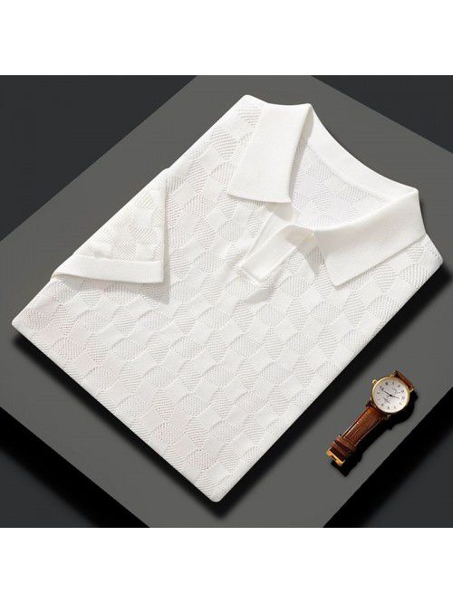 Summer thin mulberry silk thread hollow white Polo...
