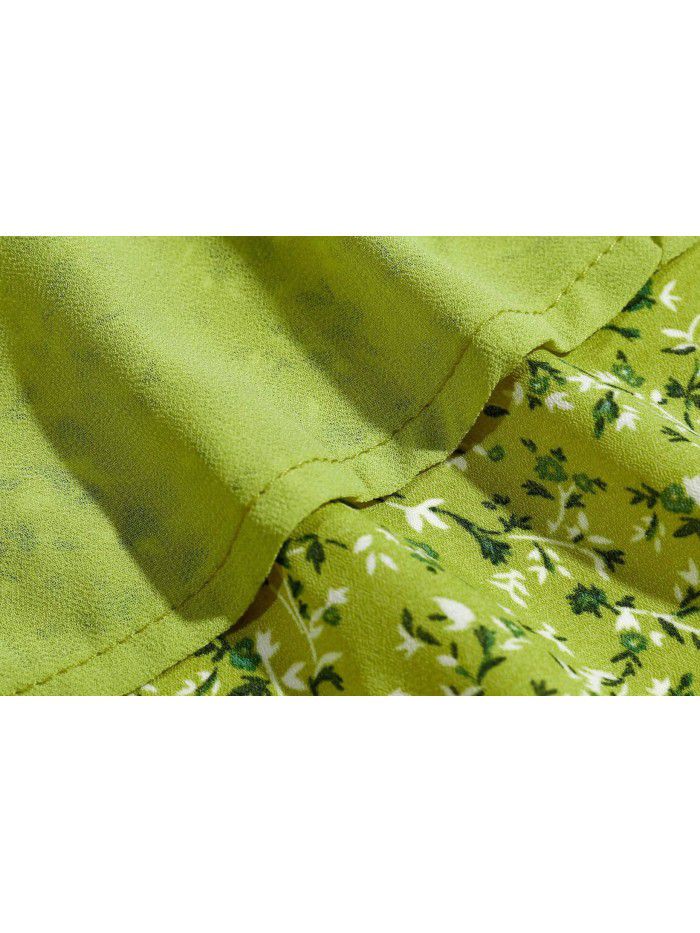 New Shoulder Lace up Slim Slim Slim Hanging Strap Avocado Green Fragmented Flower Split Dress for Women 