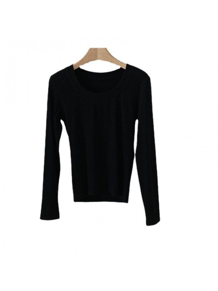 Practical and minimalist round neck long sleeved t-shirt for women's basic versatile slim fitting top 