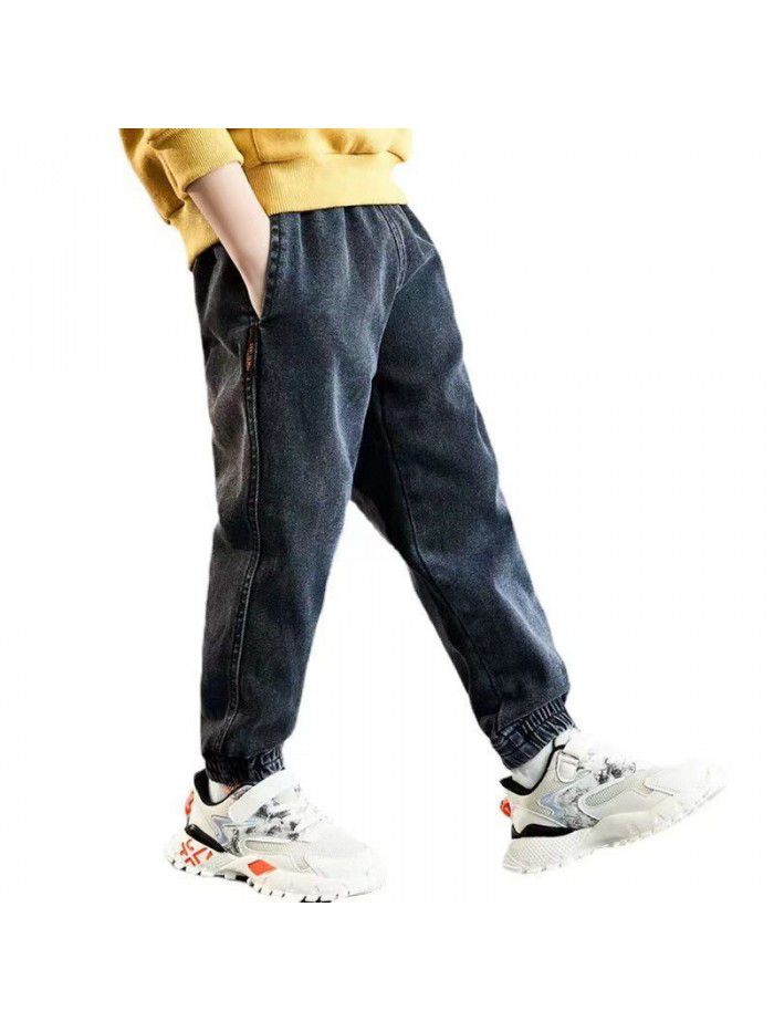 Boys' jeans autumn and winter plush children's leggings loose casual children's clothing 