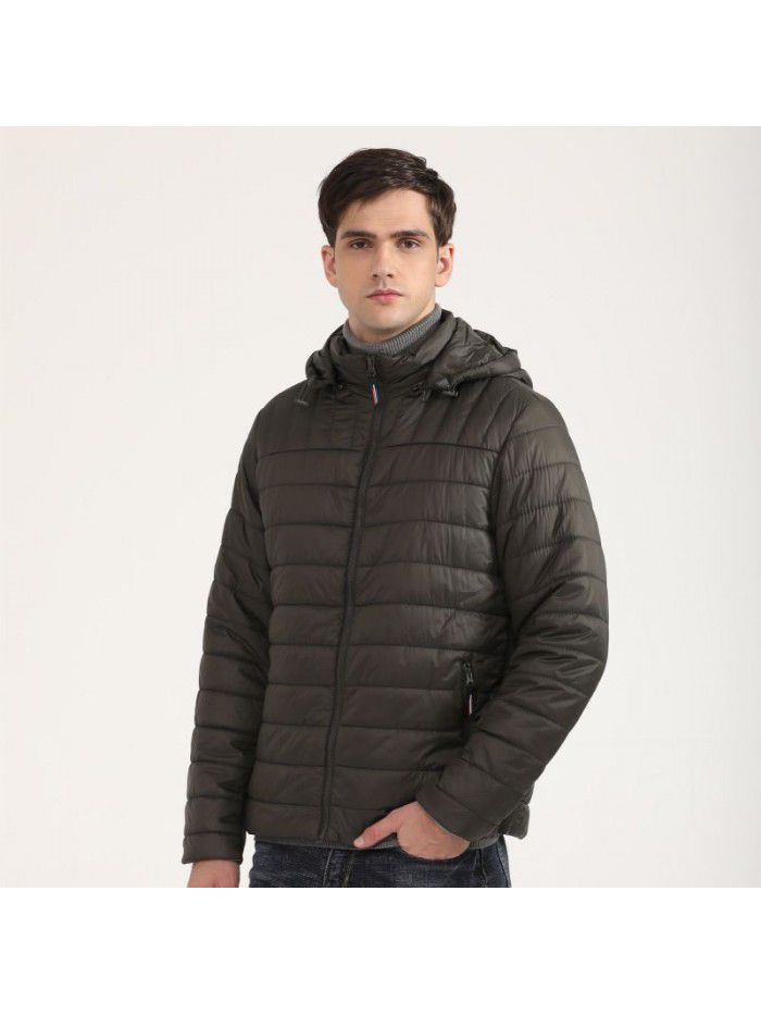 Autumn and winter hooded solid color men's cotton jacket with warm short cotton jacket