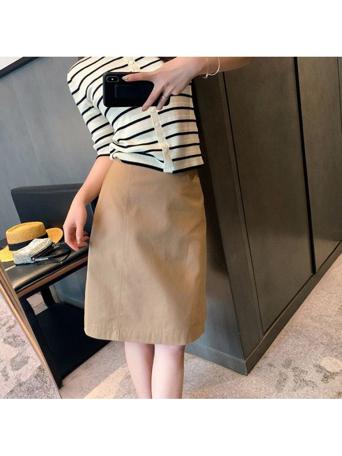Summer High Waist A-line Half Skirt Commuting Solid Cotton White Half Body Short Skirt Korean Commuting Style 
