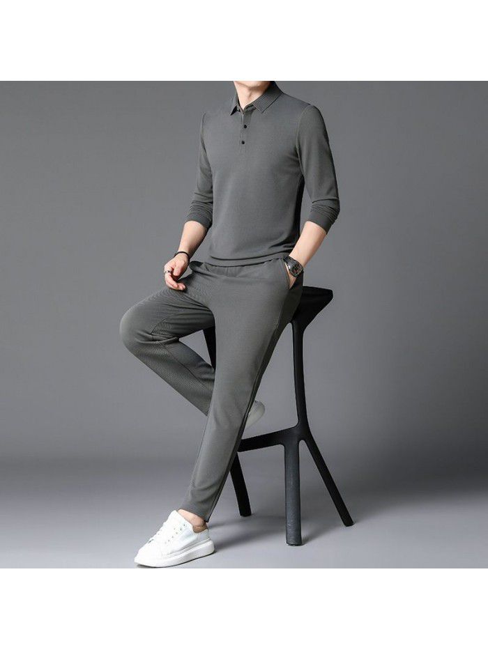 Autumn New Sports Set Men's Youth Set Fashion Trend Round Neck Cotton Sweater Casual Pants Two Piece Set 