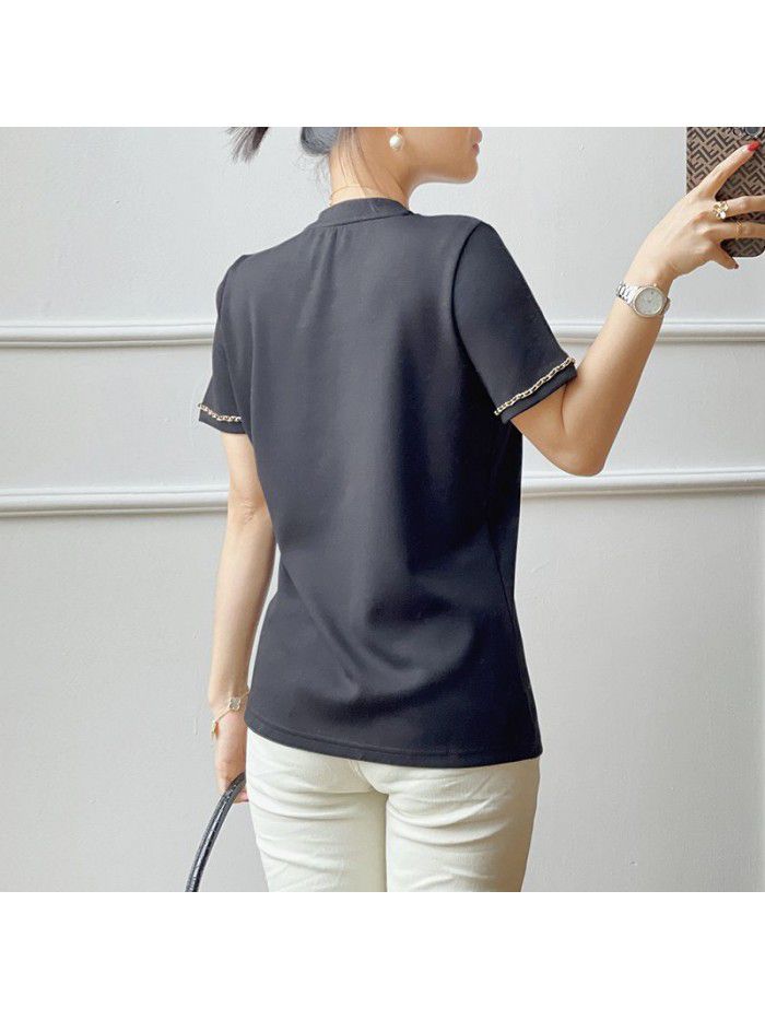 Chain T-shirt Top Slim Women's Blue 