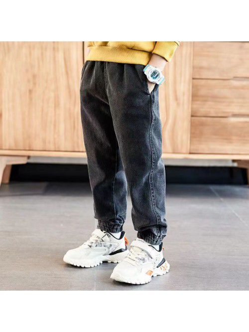 Boys' jeans autumn and winter plush children's leg...