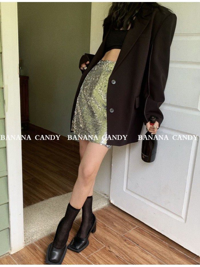 Fashionable sequin skirt with urban style, high waist and buttocks skirt 