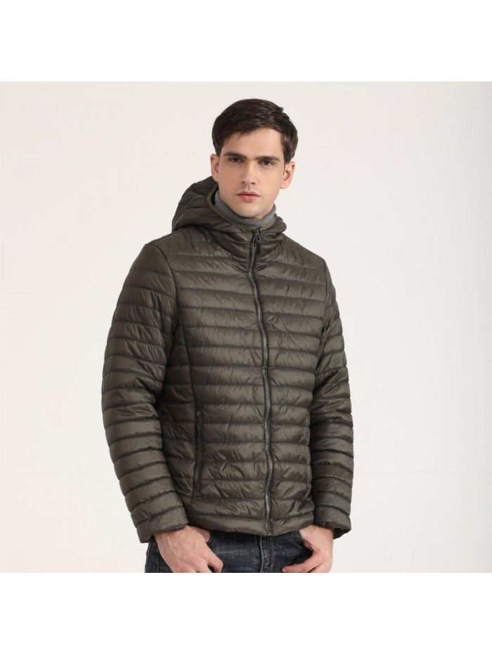 Lightweight hooded cotton jacket for men, European and American casual short cotton jacket