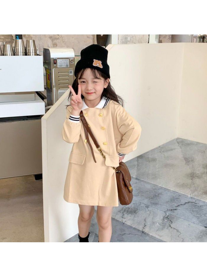 Girls' Autumn New Long sleeved T-shirt Girls' Fashionable Polo Dress Children's Fashion Long T Dress 