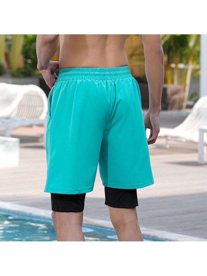 Fake Two Piece Double Layer Quick Drying Sports Shorts for Men's New Printed Breathable Split Running Fitness Capris 
