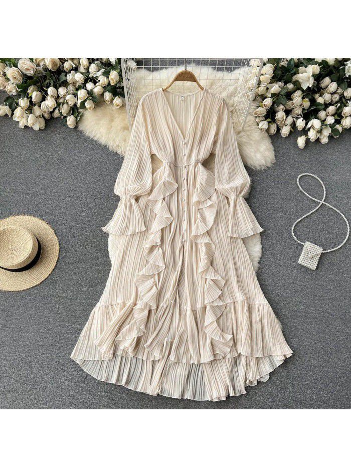 Fashionable and Sexy Solid V-Neck Ruffled Flare Sleeves to hem Dress  Fashionable and Sexy Solid V-Neck Ruffled Flare Sleeves to hem Dress