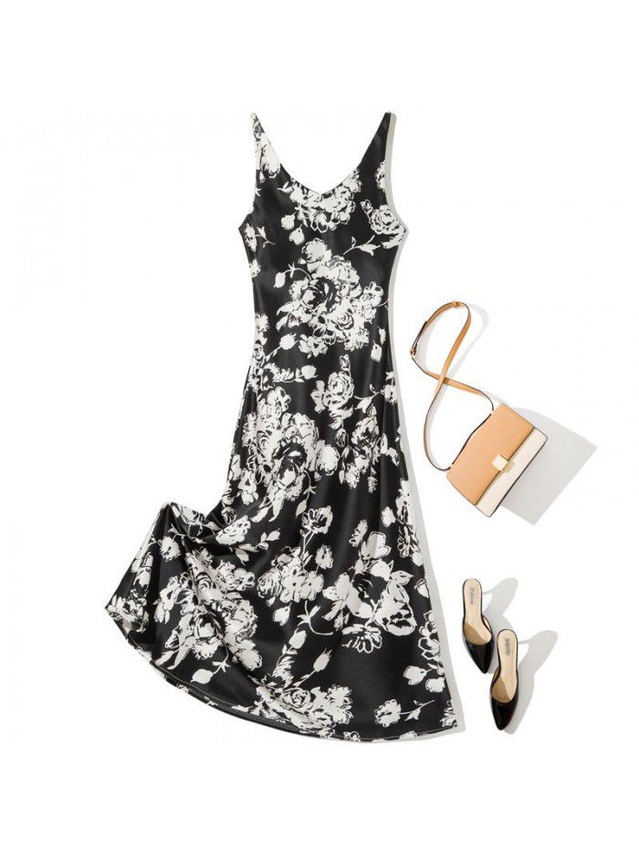 Autumn New Fashion Strap Printing Temperament Slim Fit Acetic Acid Women's Sleeveless Dress  Autumn New Fashion Strap Printing Temperament Slim Fit Acetic Acid Women's Sleeveless Dress