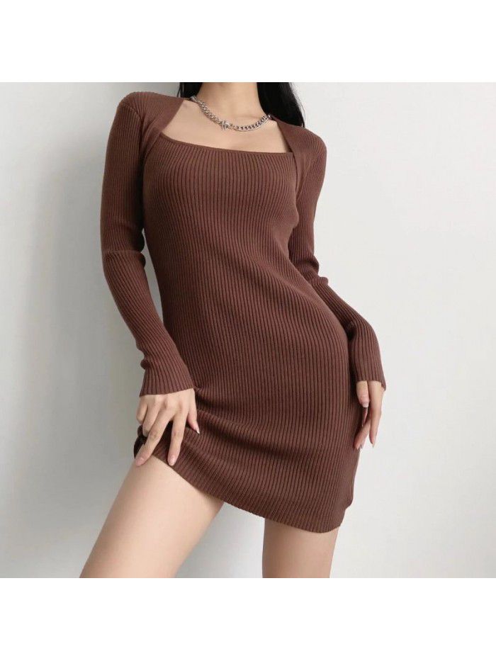 Autumn and Winter Spicy Girls Show Thin Knitted Long Sleeve Dress Women Sexy Wrapped Hip Short Skirt Women 