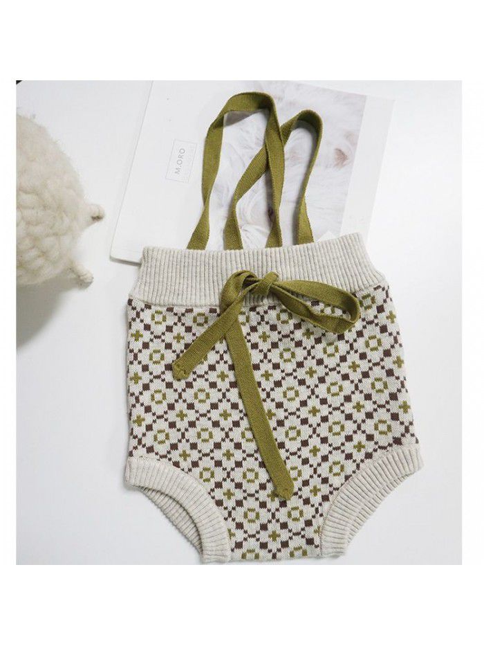 Spring, Summer, and Autumn: Children's Knitted Strap Pants, Baby Shorts, Fashion Girls' Jacquard Pants 