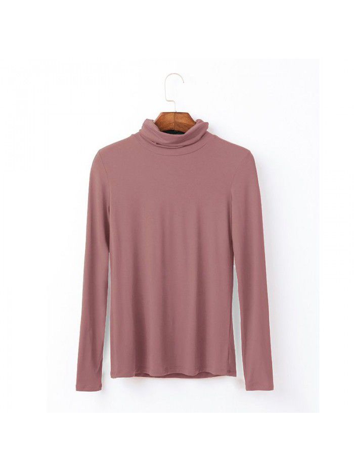 Women's autumn long sleeved T-shirt Women's solid color high neck modal base coat Women's autumn top 