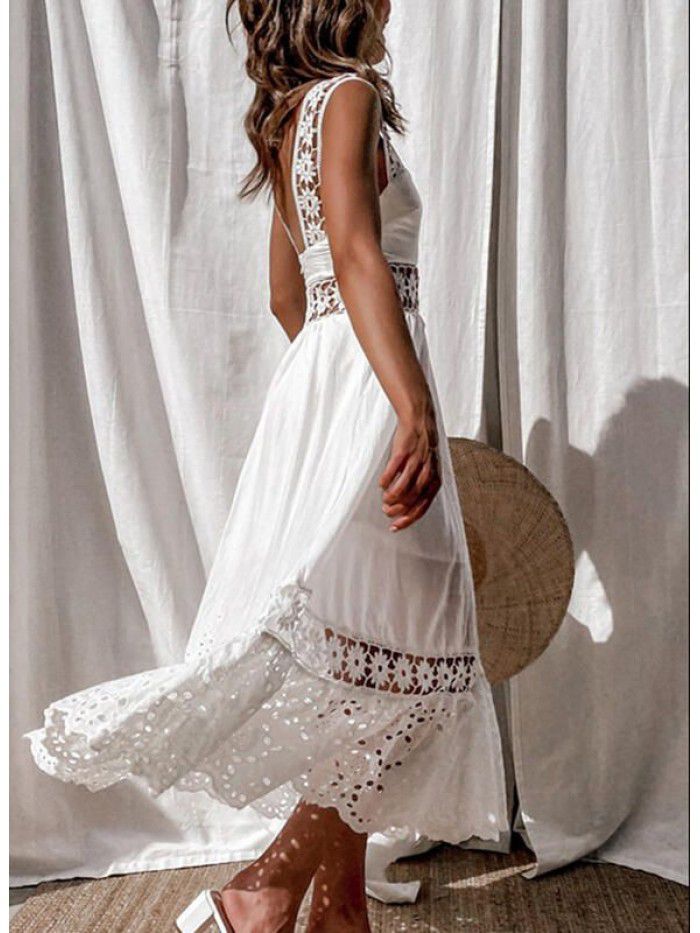 New European and American Fashion Lace Sleeveless Panel Large Swing Long Dress Dress 