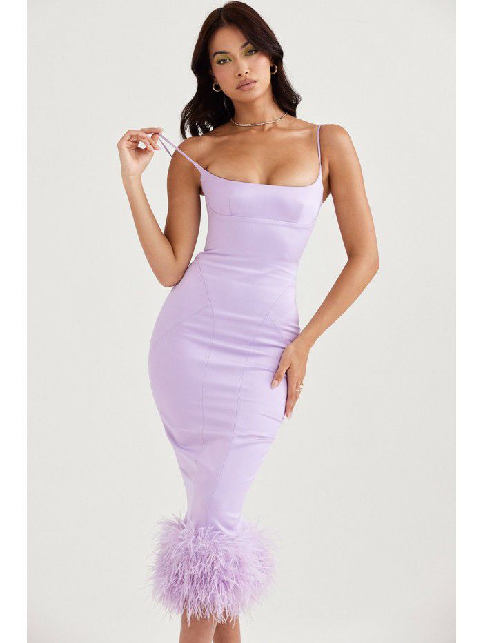 Fashionable high-end women's clothing in Europe and America, sexy bag buttocks, suspender dress, ostrich hair dress, high-end temperament dress 