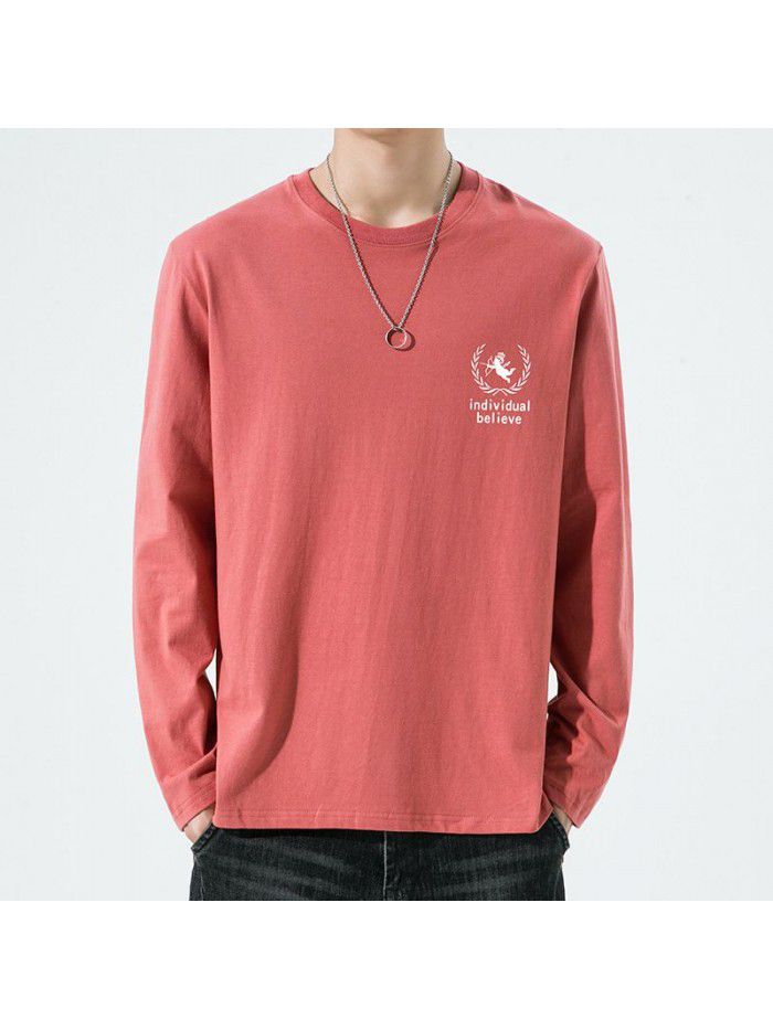 Autumn New Men's Pure Cotton Long sleeved T-shirt Loose trend T-shirt Bottom casual men's clothing 