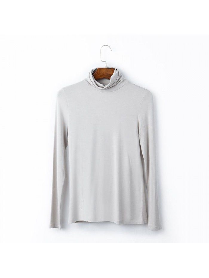 Women's autumn long sleeved T-shirt Women's solid color high neck modal base coat Women's autumn top 