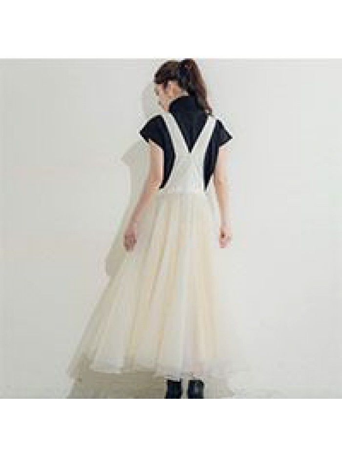 Autumn Strap Dress Japanese Spliced Mesh High Waist Dress Strap  Autumn Strap Dress Japanese Spliced Mesh High Waist Dress Strap