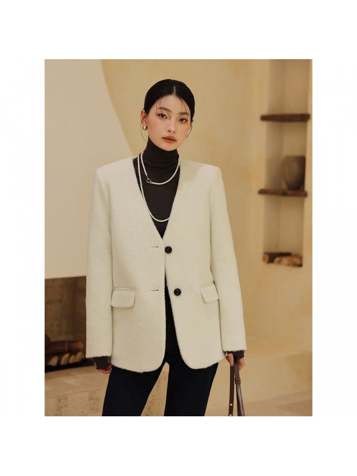 Coat women's winter intellectual temperament gray short coat wool suit