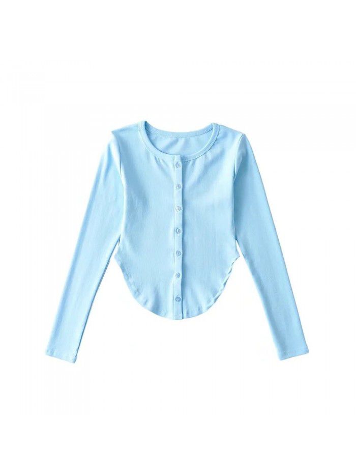Irregular U-shaped hem long sleeved T-shirt for women with pure lust design, slim fit and slimming bottom top 