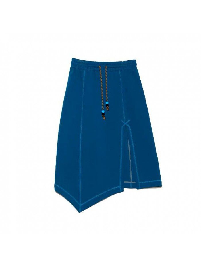 Simple and casual design, irregular split drawstring A-line half skirt, women's slim half skirt 