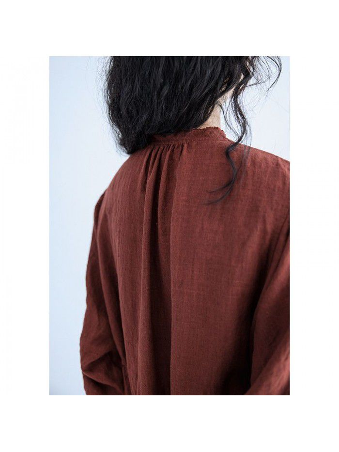 Spring New Women's Yarn-dyed Linen Show White Age Reducing Sleeve Doll Dress 