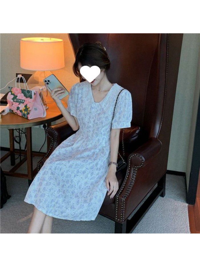 Fragmented Flower Dress Mid length Summer New Style Slim Short Sleeve French Small Dress  Fragmented Flower Dress Mid length Summer New Style Slim Short Sleeve French Small Dress