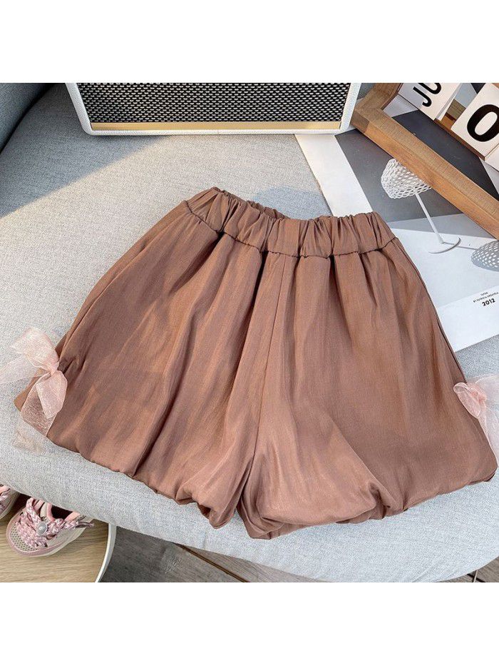 Girls' Set Summer New Short Sleeve Children's Wear Bow Top Fashionable Shirt Children's Princess Shorts 