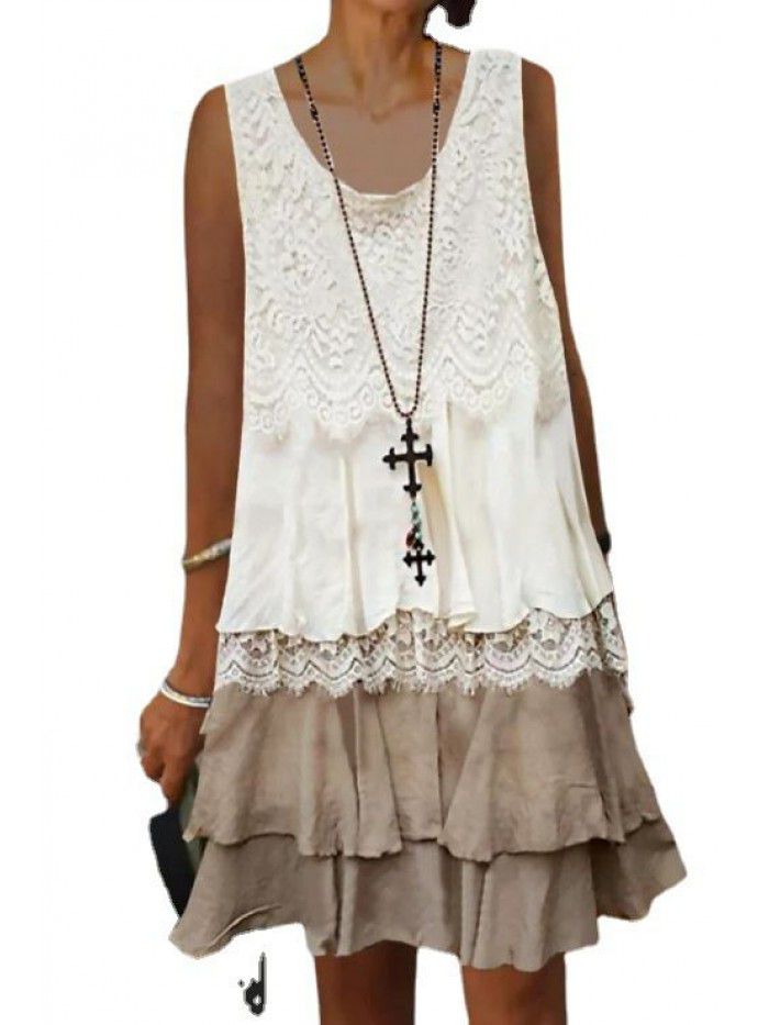 Spring Fashion Splice Loose Pullover Medium Dress Cake Skirt for Women 