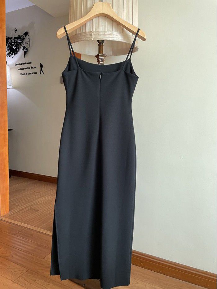 French suspender dress, spring/summer new style with side slit and long skirt trend 