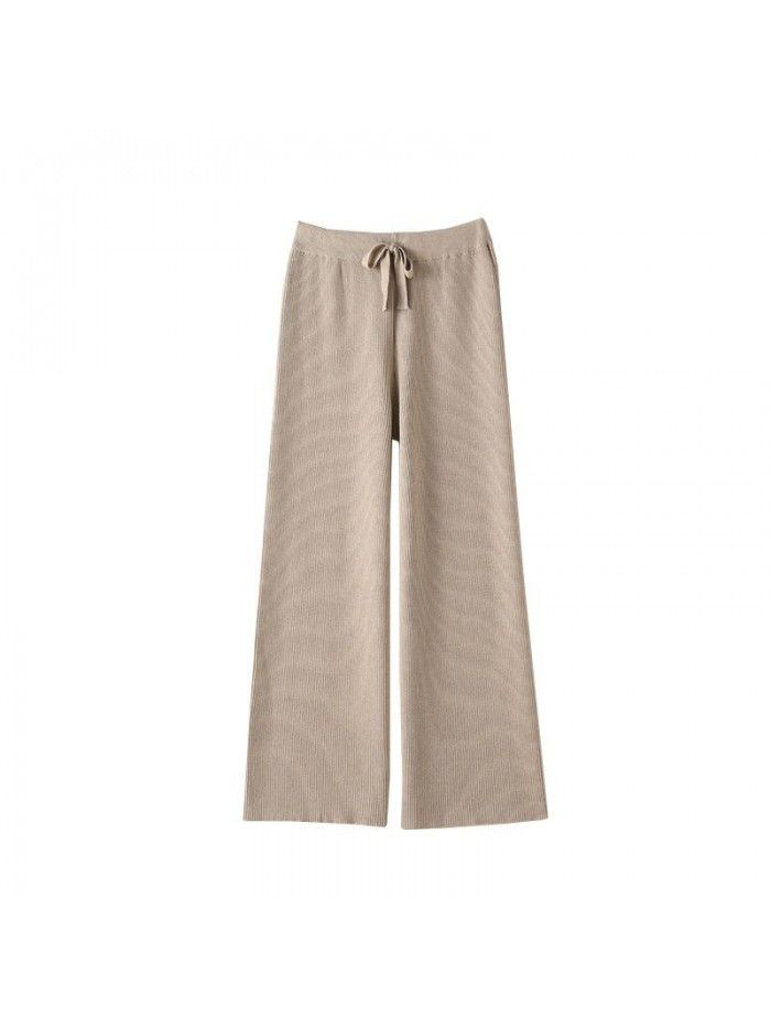 Thickened warm knitted wide leg trousers for women with high waist elastic drape straight leg trousers for small men's floor mops casual leggings 